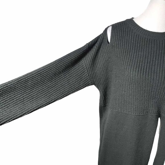 Kosmios size Large Dark Gray Open Shoulder Tunic Acrylic Open Knit Top - Picture 4 of 8